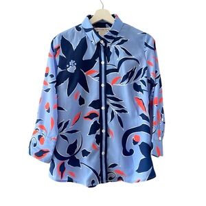 Gretchen Scott Boyfriend Shirt in Full Bloom Periwinkle Blue Women's Size Small